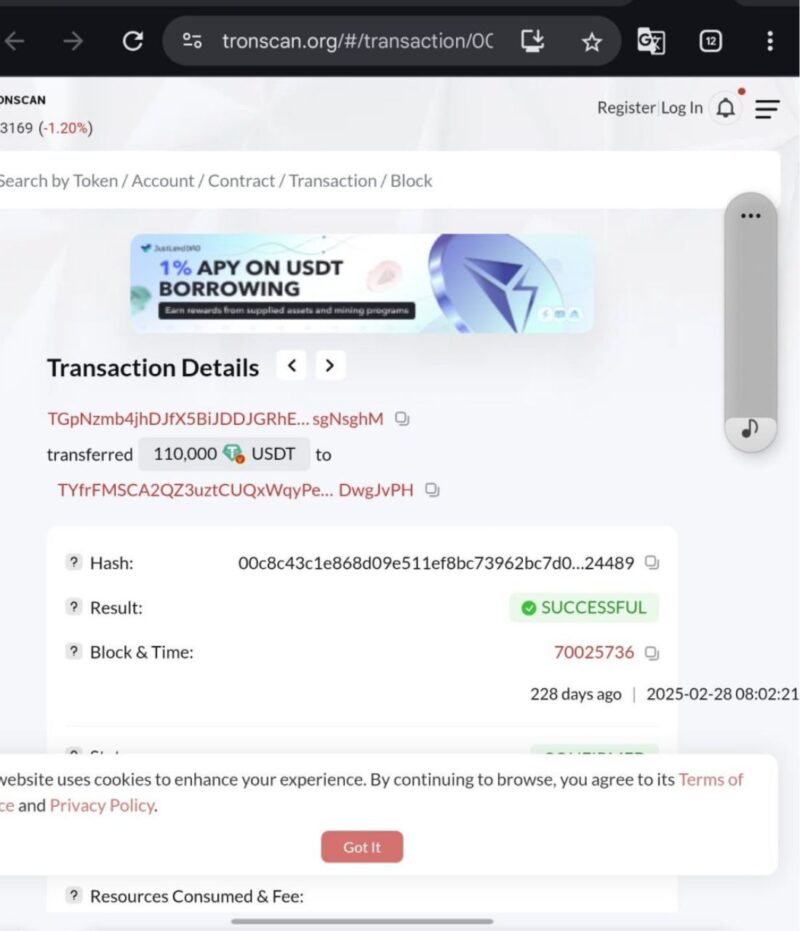 Deposit 110,000$